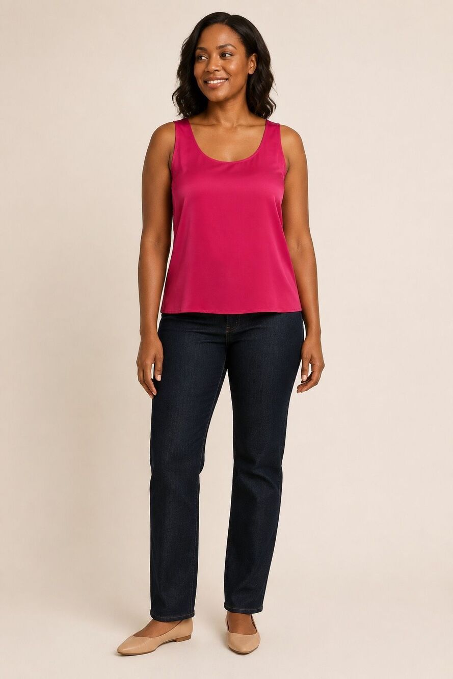 Vintage Sharon Leone 100% Silk Tank Top Womens M Fuchsia Pink Sleeveless Blouse